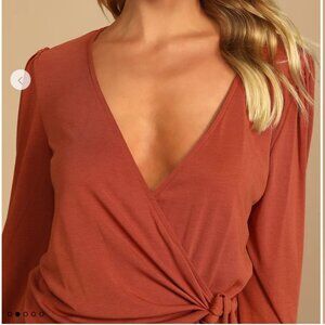 Sweet and Seasonal Rust Orange Long Sleeve Wrap Top